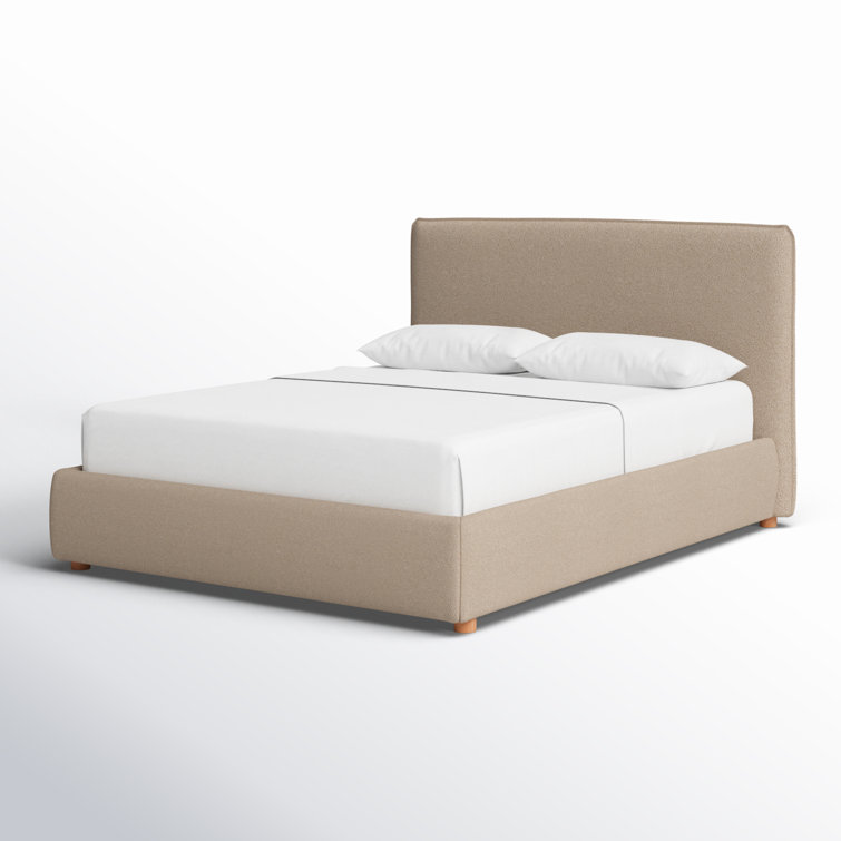 Queen Brown Faux Shearling Upholstered Bed with Headboard