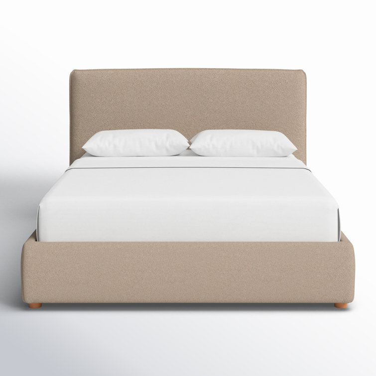 Queen Brown Faux Shearling Upholstered Bed with Headboard
