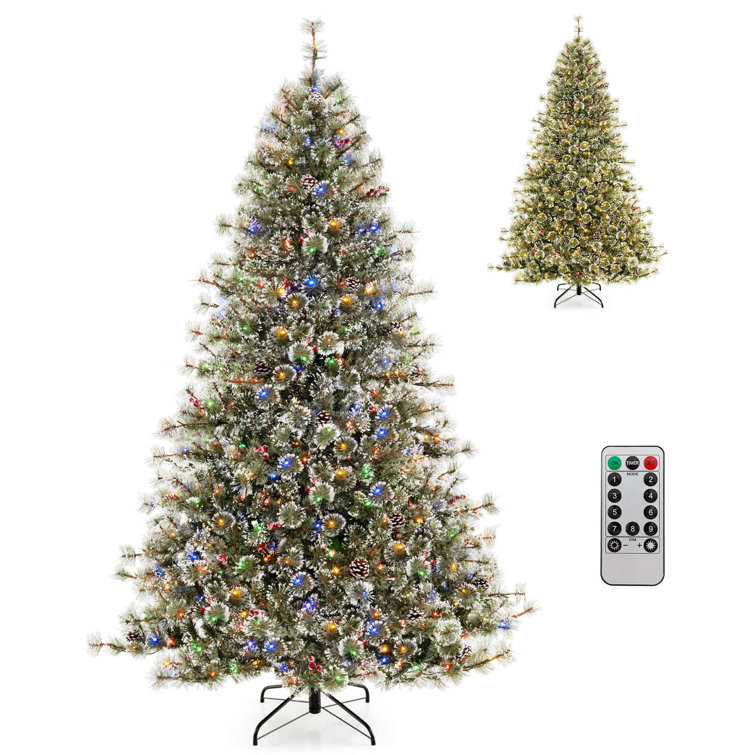 9' Green PVC Artificial Christmas Tree with Multicolored LED Lights