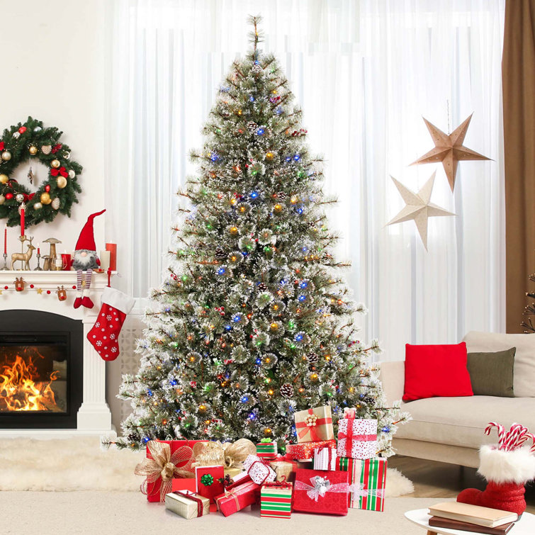 9' Green PVC Artificial Christmas Tree with Multicolored LED Lights