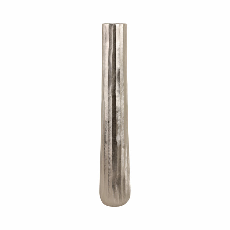 Tall Silver Etched Metal Decorative Floor Vase