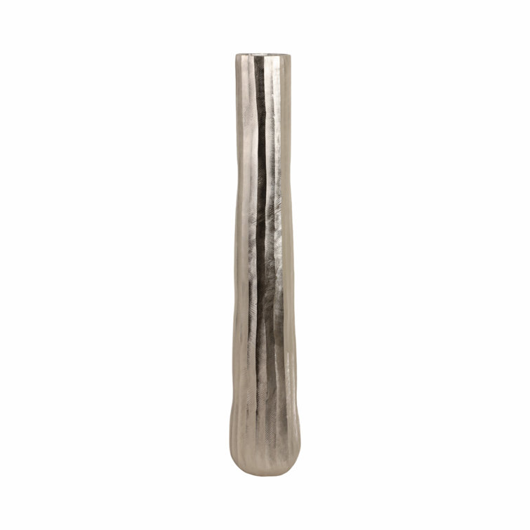 Tall Silver Etched Metal Decorative Floor Vase