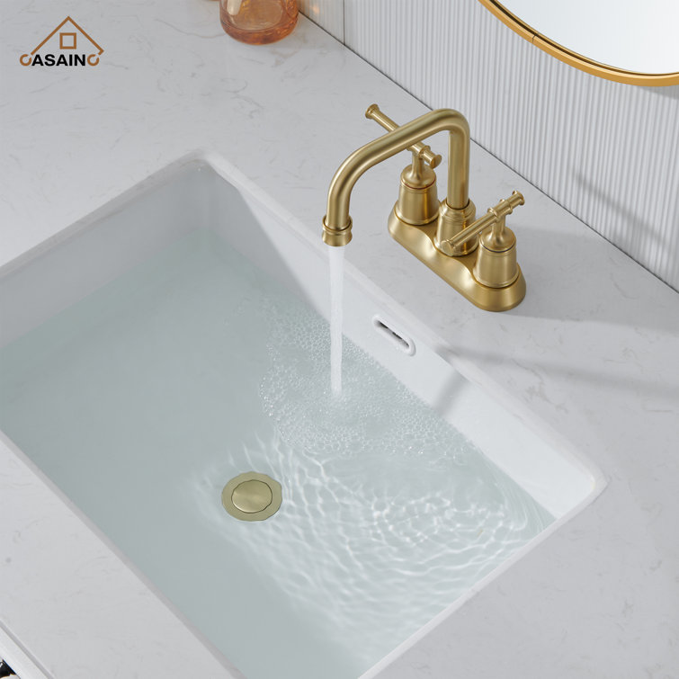 Brushed Gold Stainless Steel Double Handle Bathroom Faucet with Drain Assembly