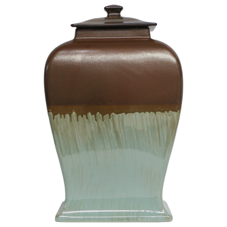 Handmade Brown and Green Stoneware Decorative Jar