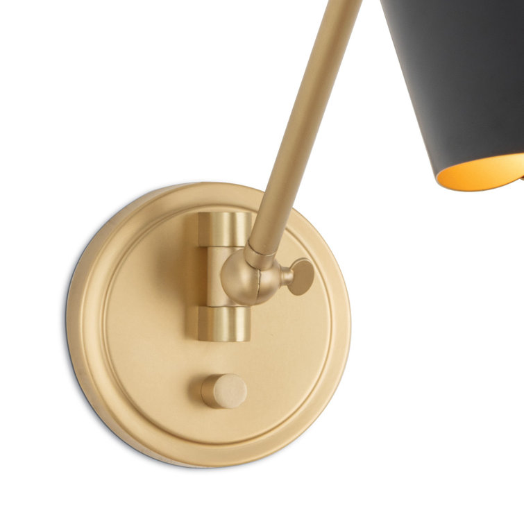 Blackened Brass and Black Mid-Century Modern Swing Arm Sconce