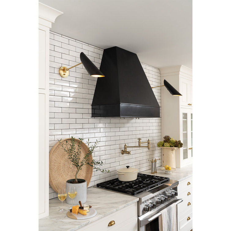 Blackened Brass and Black Mid-Century Modern Swing Arm Sconce