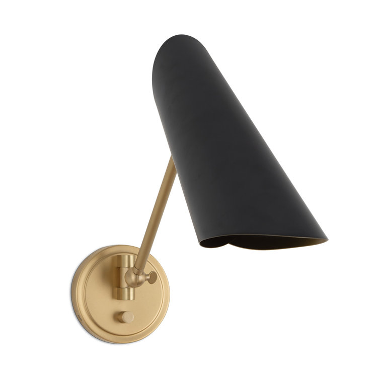 Blackened Brass and Black Mid-Century Modern Swing Arm Sconce