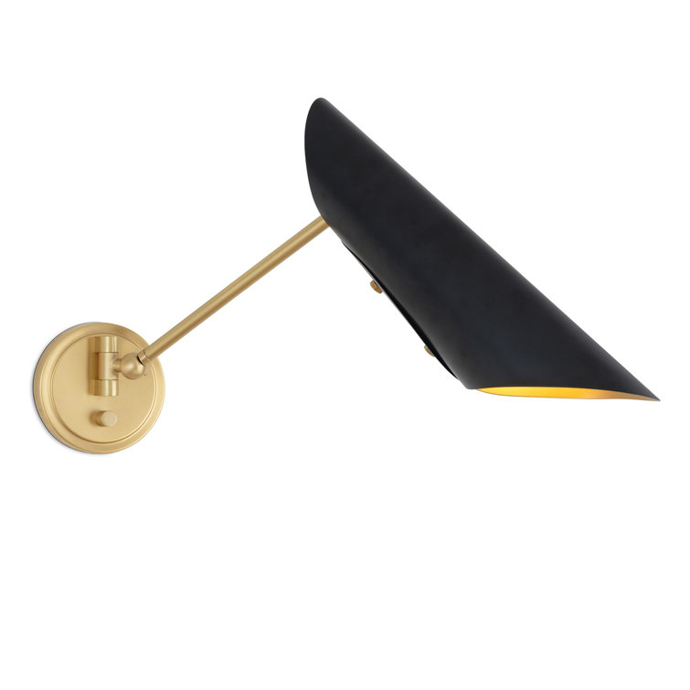 Blackened Brass and Black Mid-Century Modern Swing Arm Sconce
