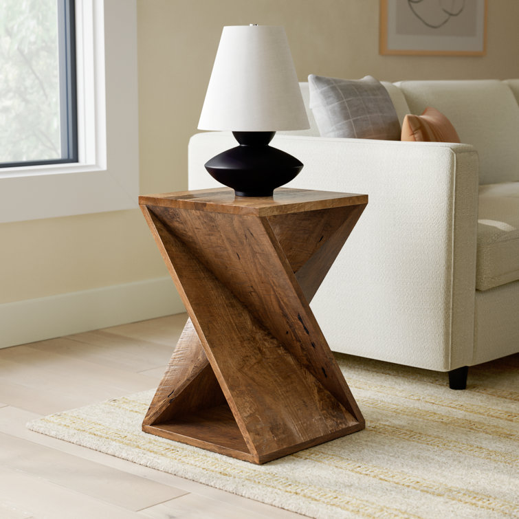 Amber Sharp Angled Solid Wood and Metal 16'' Square End Table