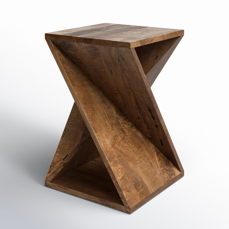 Amber Sharp Angled Solid Wood and Metal 16'' Square End Table