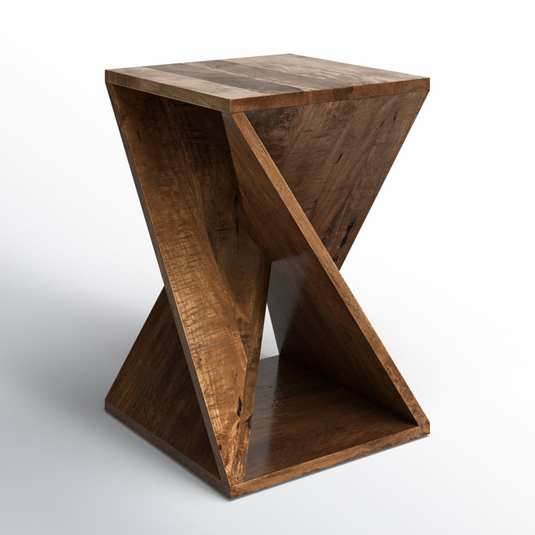 Amber Sharp Angled Solid Wood and Metal 16'' Square End Table