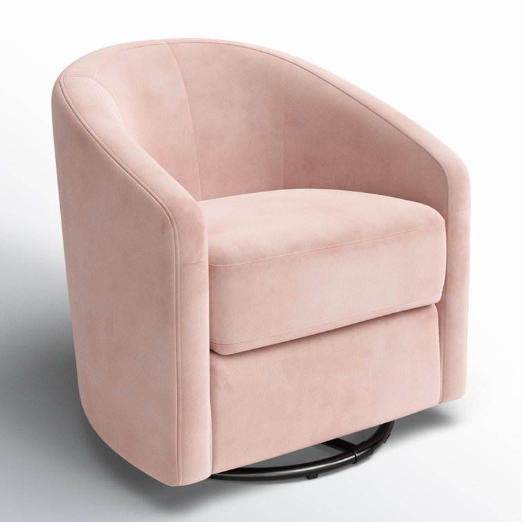 Blush Pink Velvet Handcrafted Swivel Glider with Wooden Base