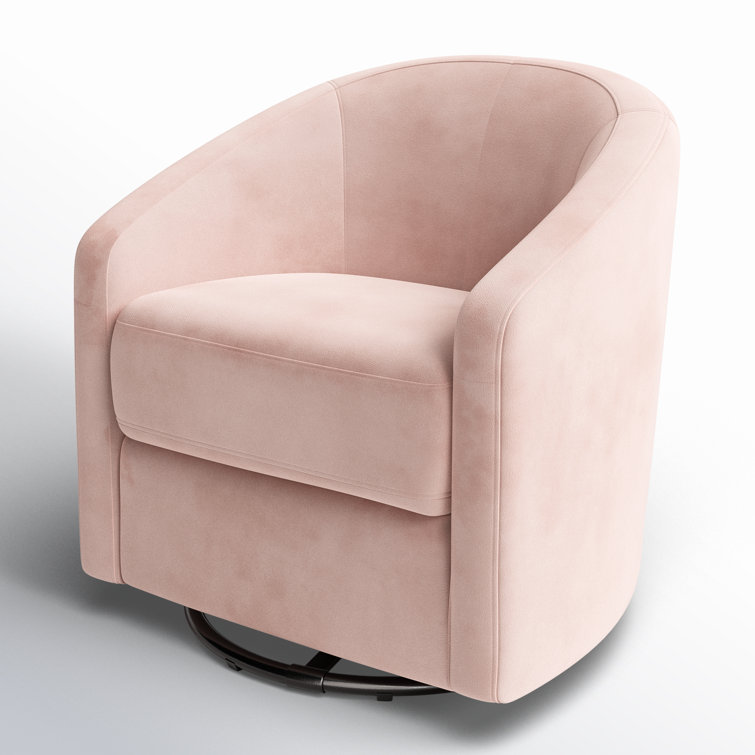 Blush Pink Velvet Handcrafted Swivel Glider with Wooden Base