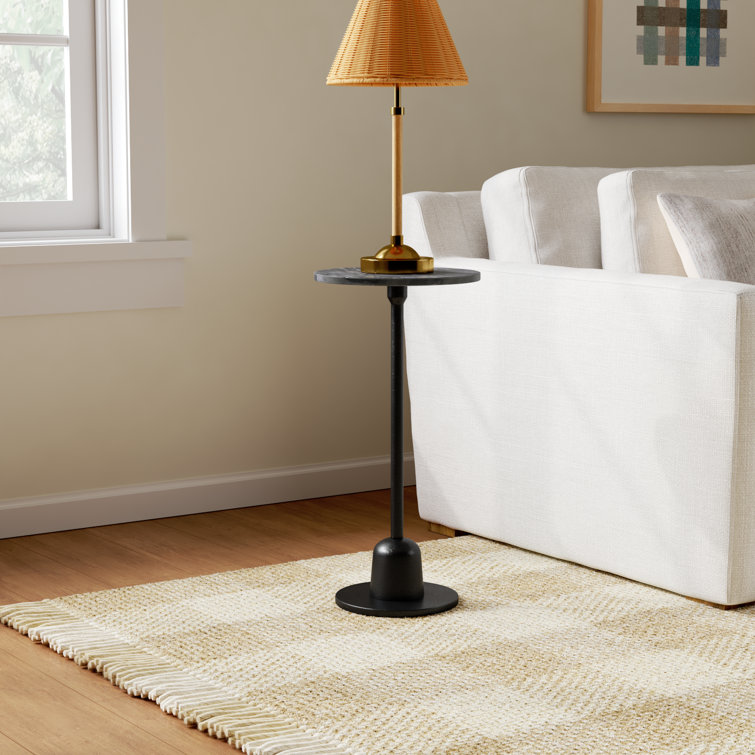 Black Marble Top Round Pedestal End Table