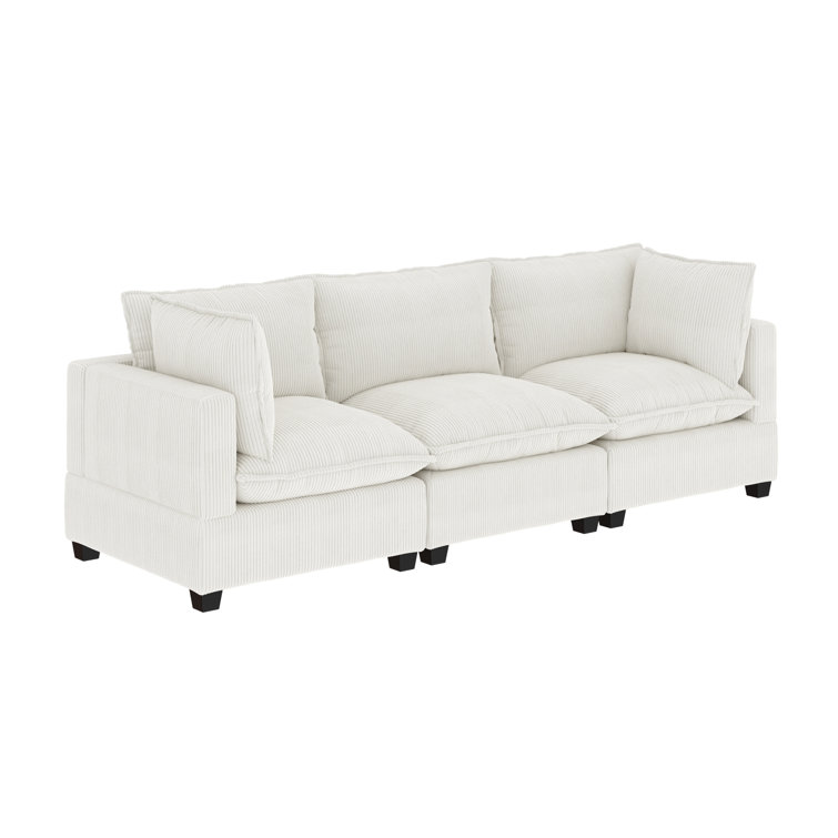 Chelsea White Linen Fabric 111" 3-Seater Sofa with Ottoman