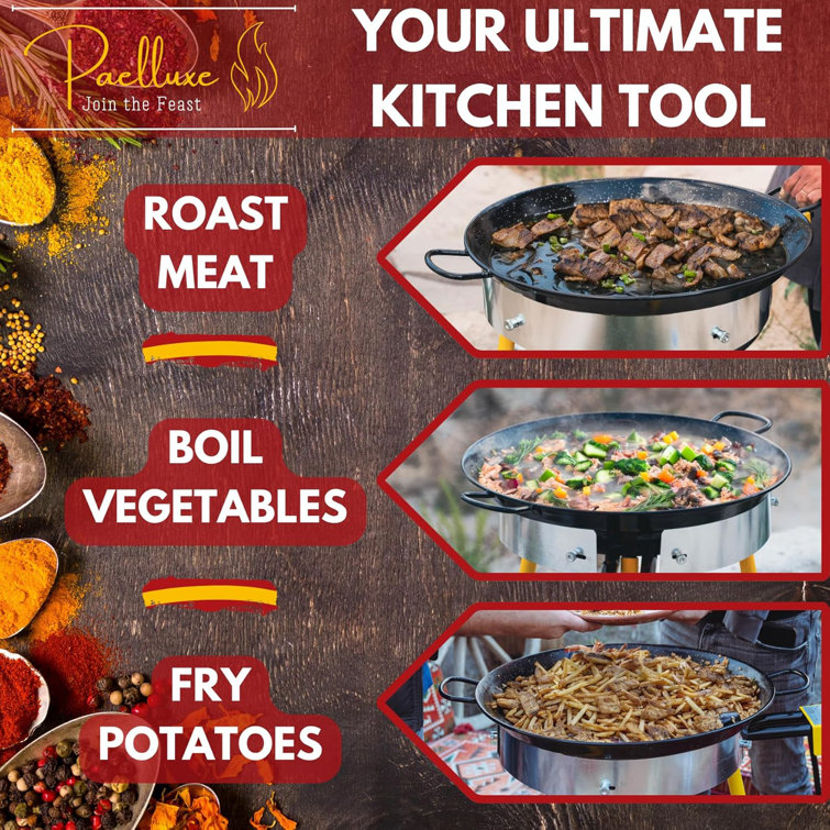 22-Inch Black and Yellow Dual Burner Paella Pan Set