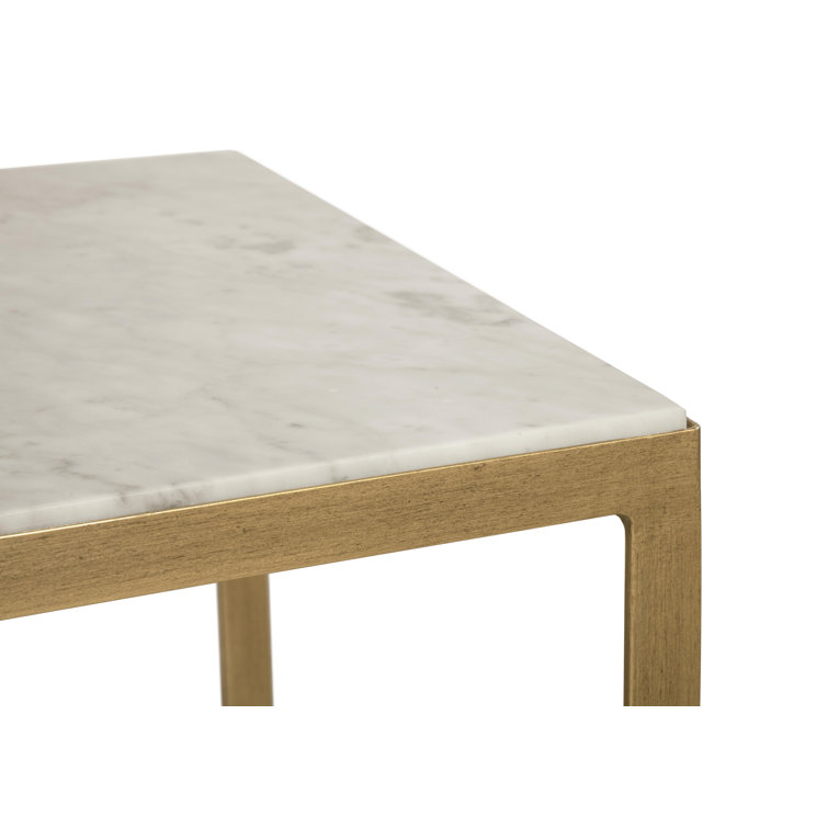 Rectangular White Marble Coffee Table with Gold Metal Frame