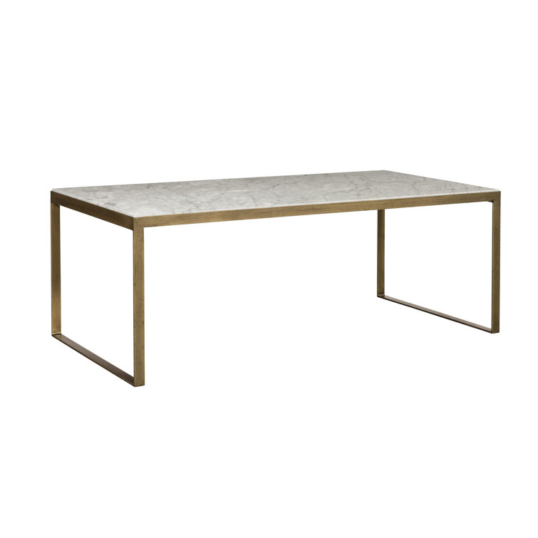 Rectangular White Marble Coffee Table with Gold Metal Frame