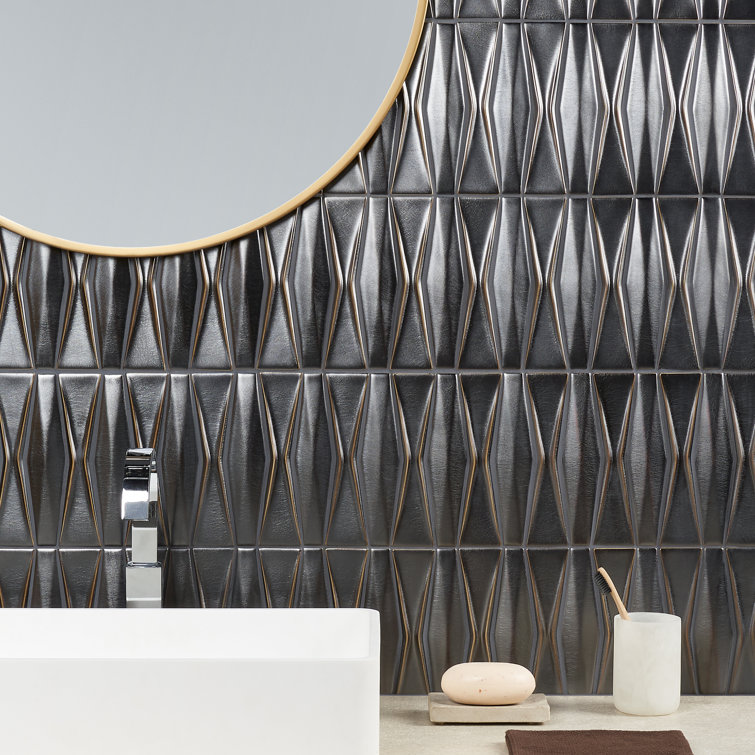 Dark Gray Geometric Glossy Glass Mosaic Tile 12x16