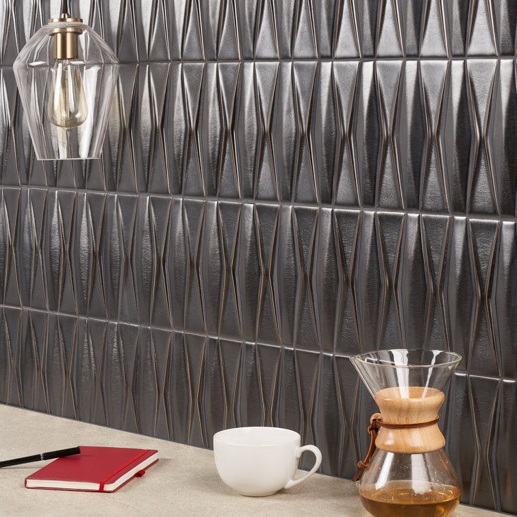 Dark Gray Geometric Glossy Glass Mosaic Tile 12x16