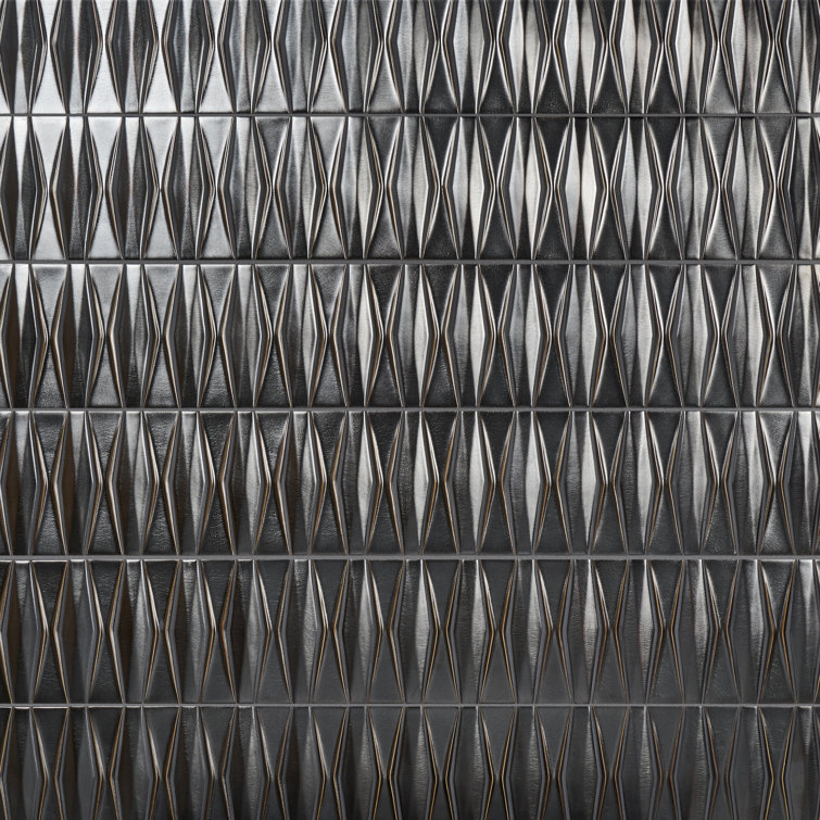 Dark Gray Geometric Glossy Glass Mosaic Tile 12x16