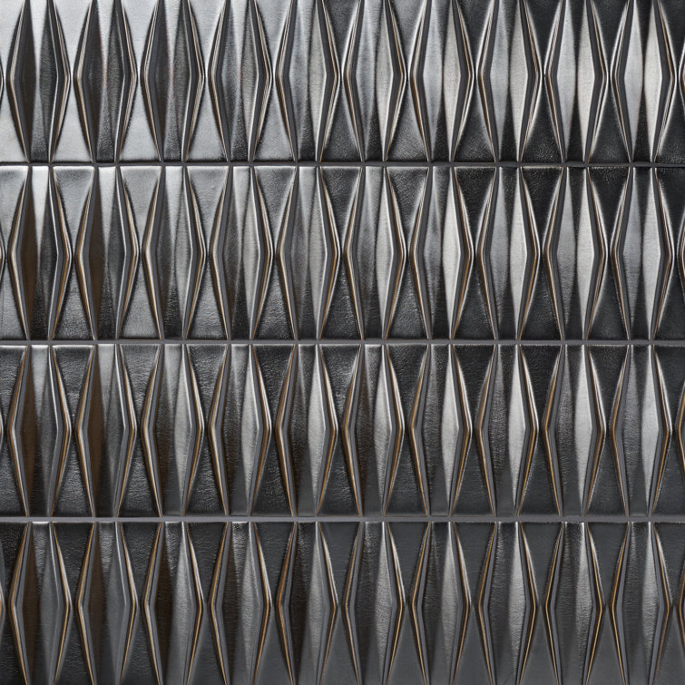 Dark Gray Geometric Glossy Glass Mosaic Tile 12x16