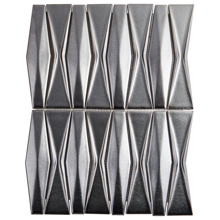 Dark Gray Geometric Glossy Glass Mosaic Tile 12x16