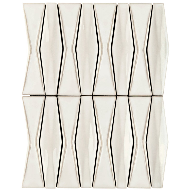 Natural White Geometric Glass Mosaic Tile 2x8