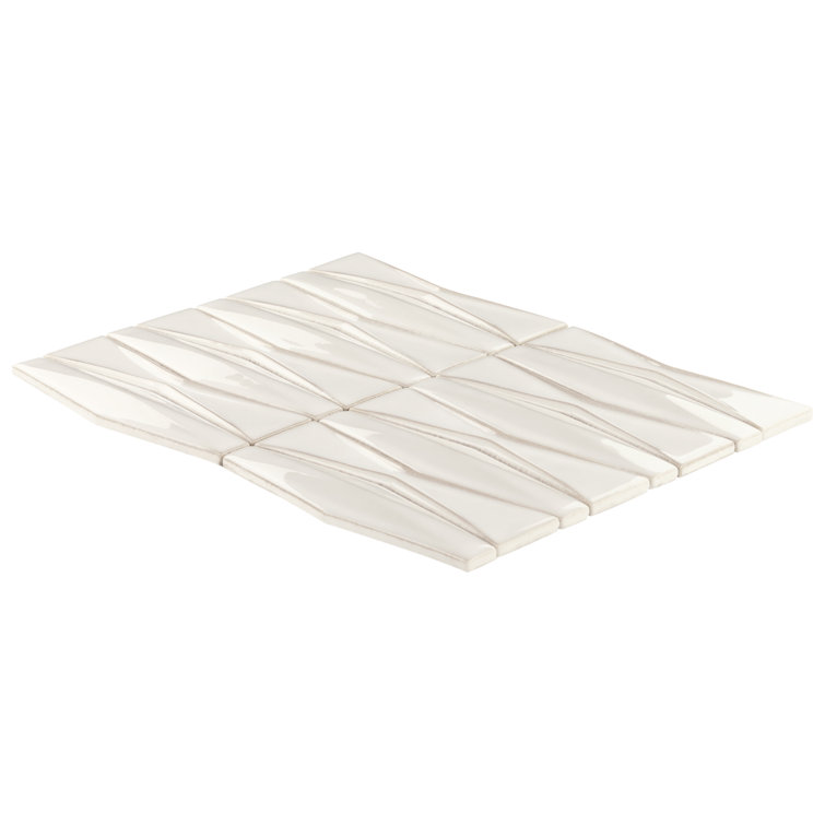 Natural White Geometric Glass Mosaic Tile 2x8