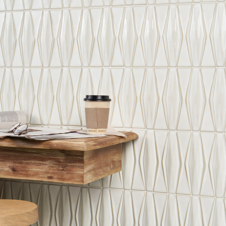 Natural White Geometric Glass Mosaic Tile 2x8