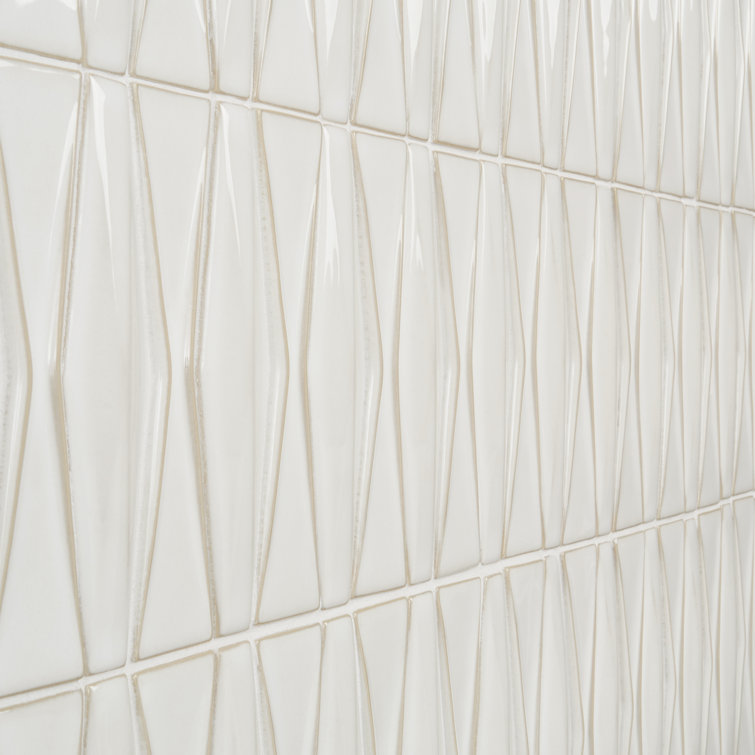 Natural White Geometric Glass Mosaic Tile 2x8