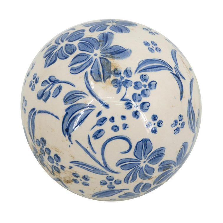 Blue and White Floral Ceramic Decorative Balls Set of 4