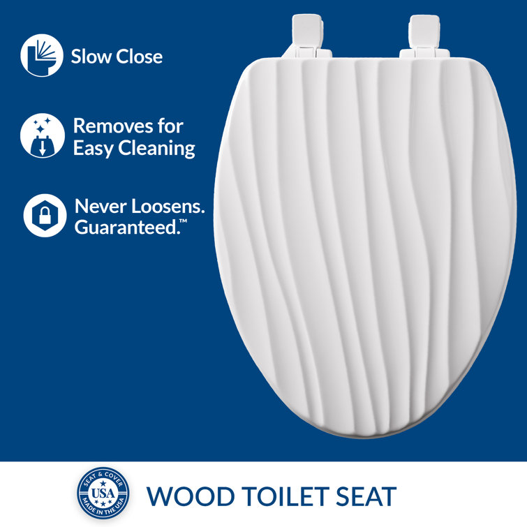 White Elongated Sculptured Rainfall Enameled Wood Toilet Seat