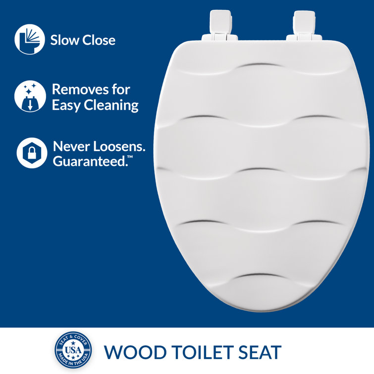 White Gloss Elongated Enameled Wood Toilet Seat with Slow Close