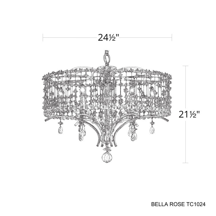 Antique Silver Bella Rose 6-Light Crystal Chandelier