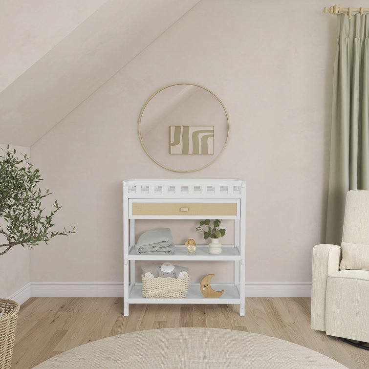 White and Natural Pine Changing Table with Drawers