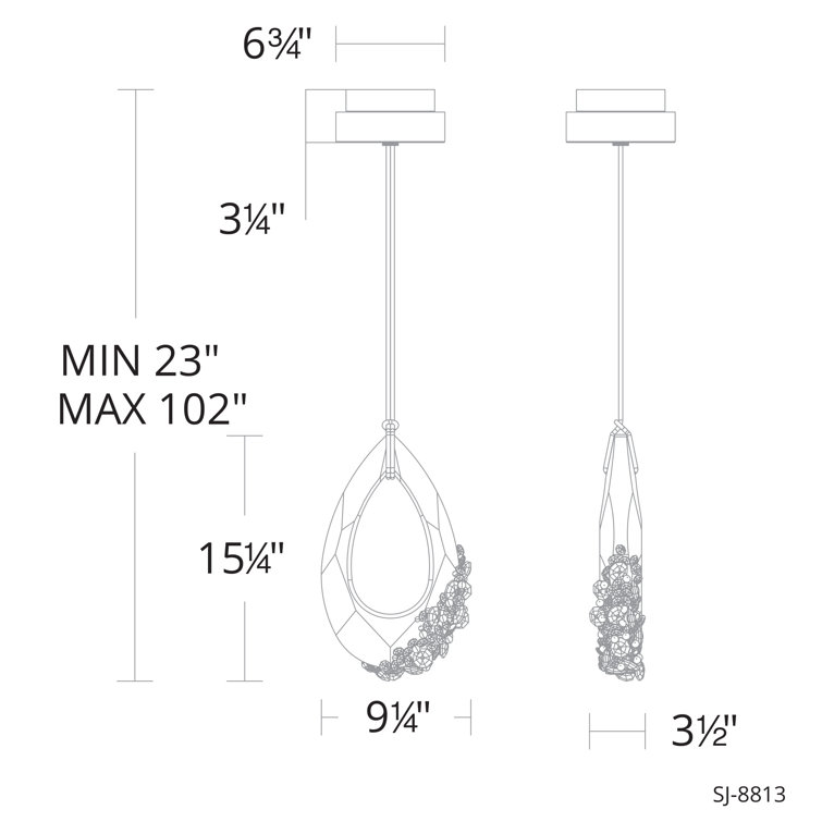 Trinity Crystal LED Pendant Light with Black Rope