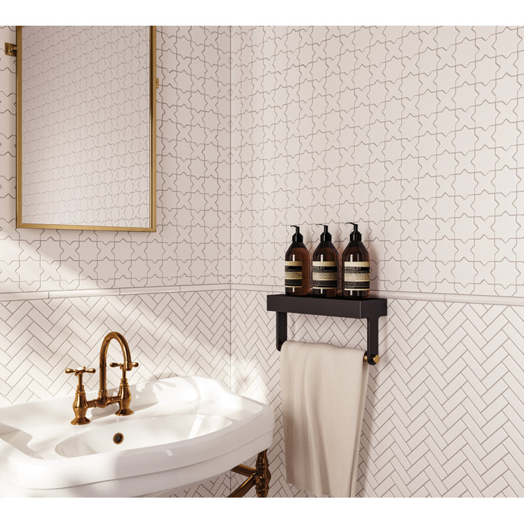 White Cross and Star Matte Porcelain Mosaic Tile, 12" x 12"