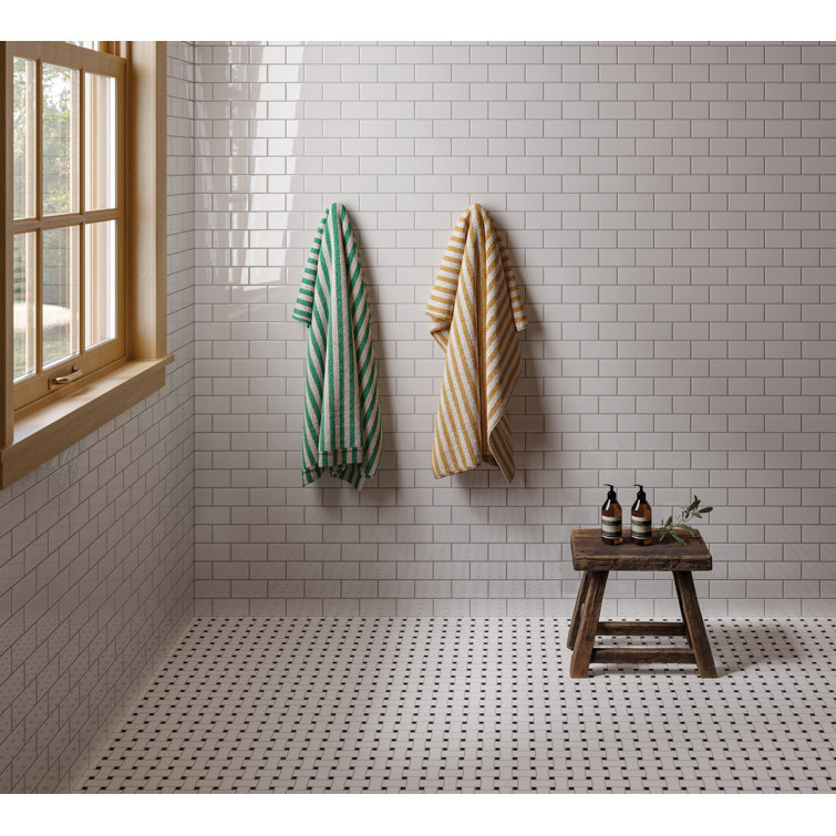 White and Black Basketweave Porcelain Mosaic Wall Tile