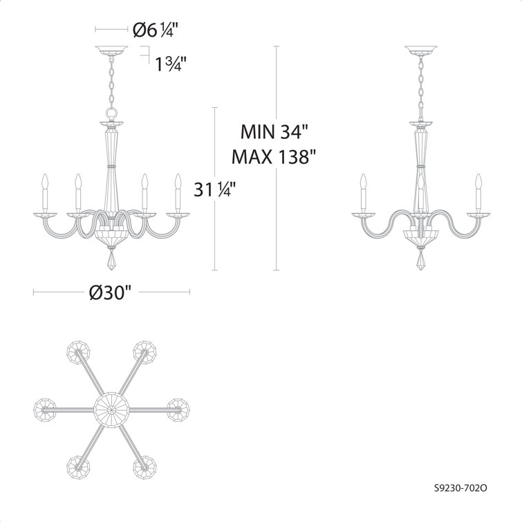 Habsburg Optic Crystal and Polished Chrome 6-Light Chandelier