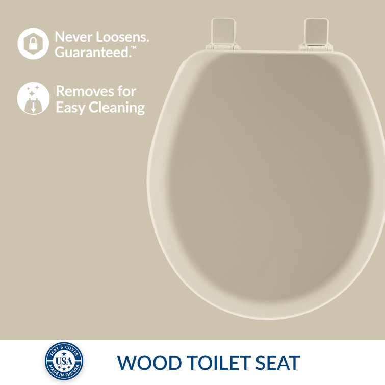 Bone Gloss Round Enameled Wood Toilet Seat with Lid