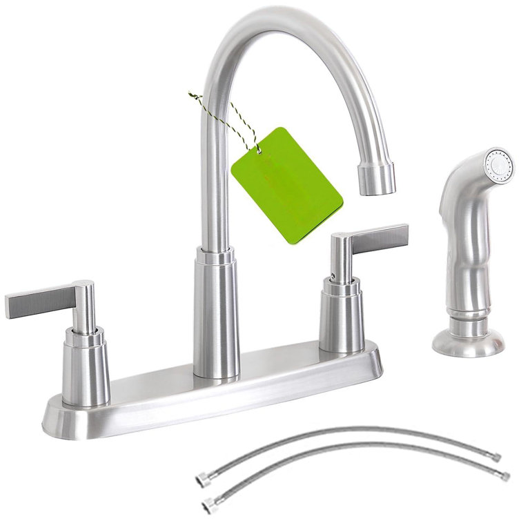 Silver Stainless Steel High Arc Kitchen Faucet with Side Sprayer