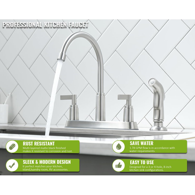 Silver Stainless Steel High Arc Kitchen Faucet with Side Sprayer