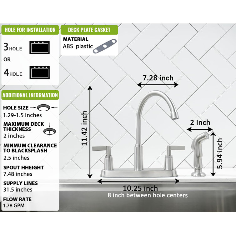 Silver Stainless Steel High Arc Kitchen Faucet with Side Sprayer