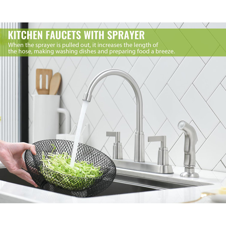 Silver Stainless Steel High Arc Kitchen Faucet with Side Sprayer