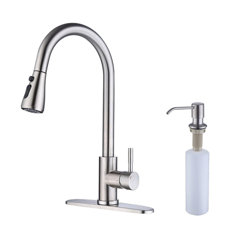 Stainless Steel High Arc Kitchen Faucet with Pull-Down Sprayer