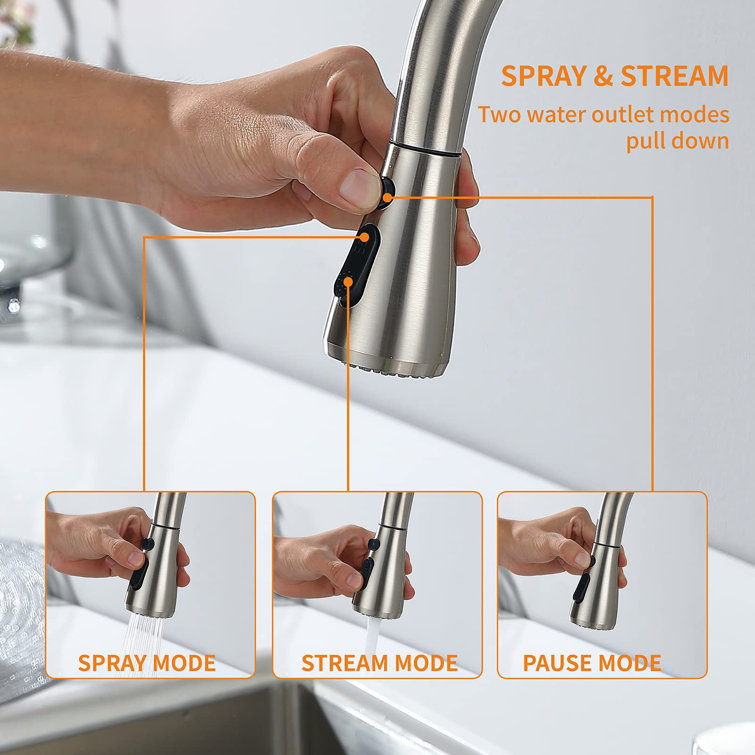 Stainless Steel High Arc Kitchen Faucet with Pull-Down Sprayer
