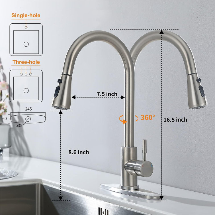 Stainless Steel High Arc Kitchen Faucet with Pull-Down Sprayer