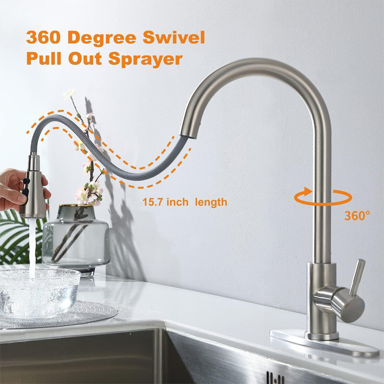 Stainless Steel High Arc Kitchen Faucet with Pull-Down Sprayer