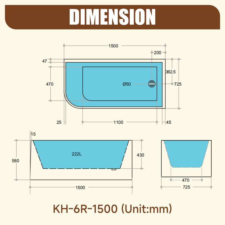 59'' White Acrylic Freestanding Soaking Bathtub with Right Drain